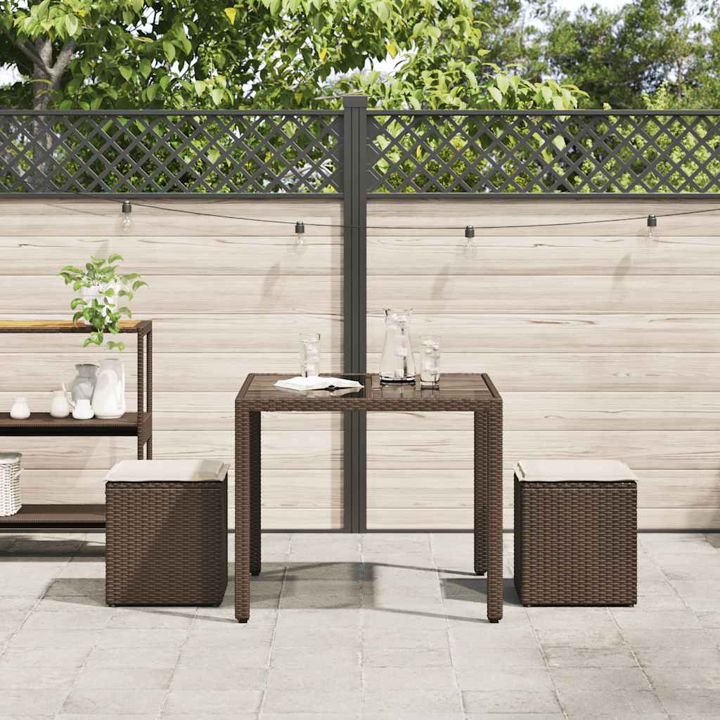 Tuinkrukken met kussens 2 st 40x40x43 cm poly rattan bruin
