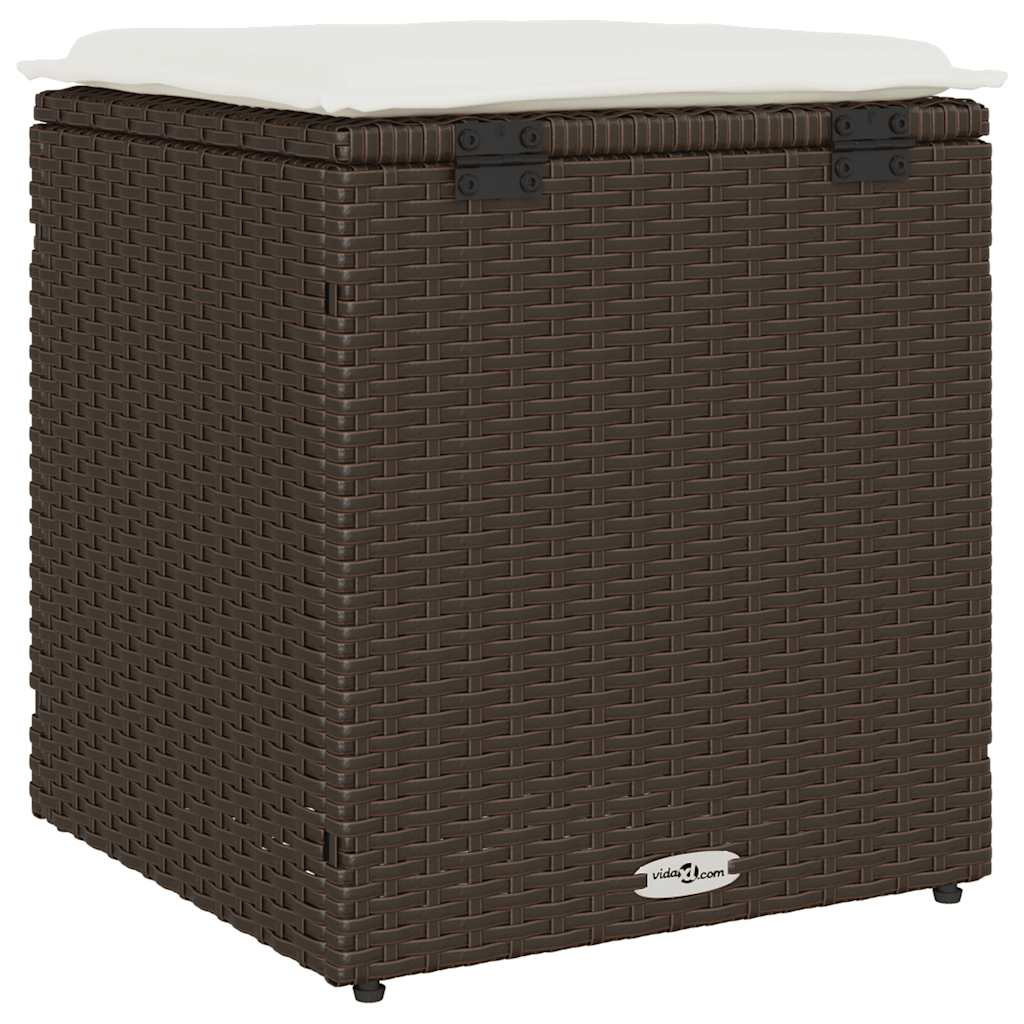 Tuinkrukken met kussens 2 st 40x40x43 cm poly rattan bruin