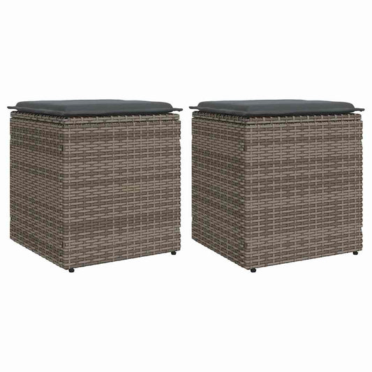 Tuinkrukken met kussens 2 st 40x40x43 cm poly rattan grijs