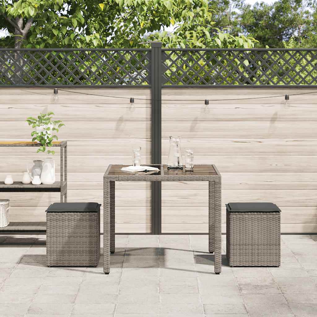 Tuinkrukken met kussens 2 st 40x40x43 cm poly rattan grijs