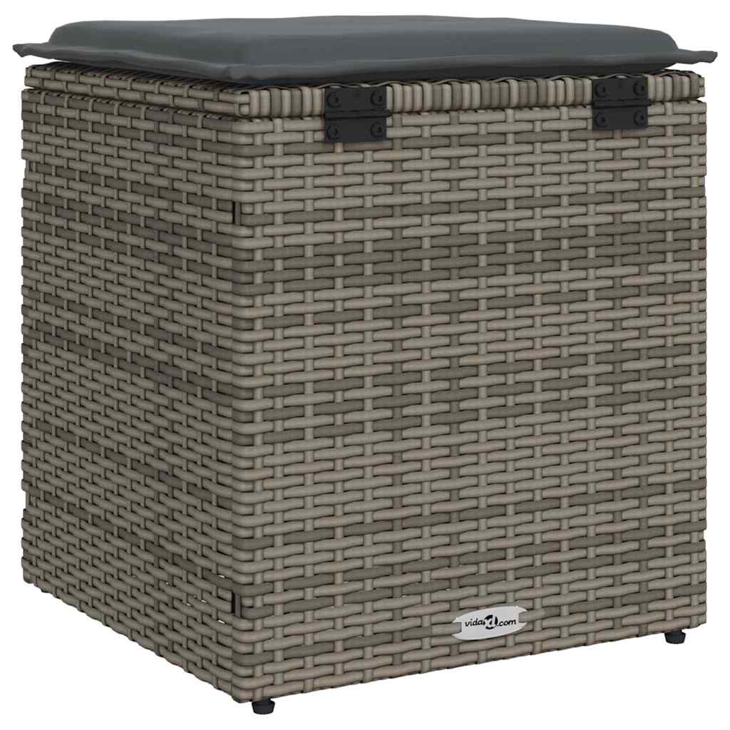 Tuinkrukken met kussens 2 st 40x40x43 cm poly rattan grijs