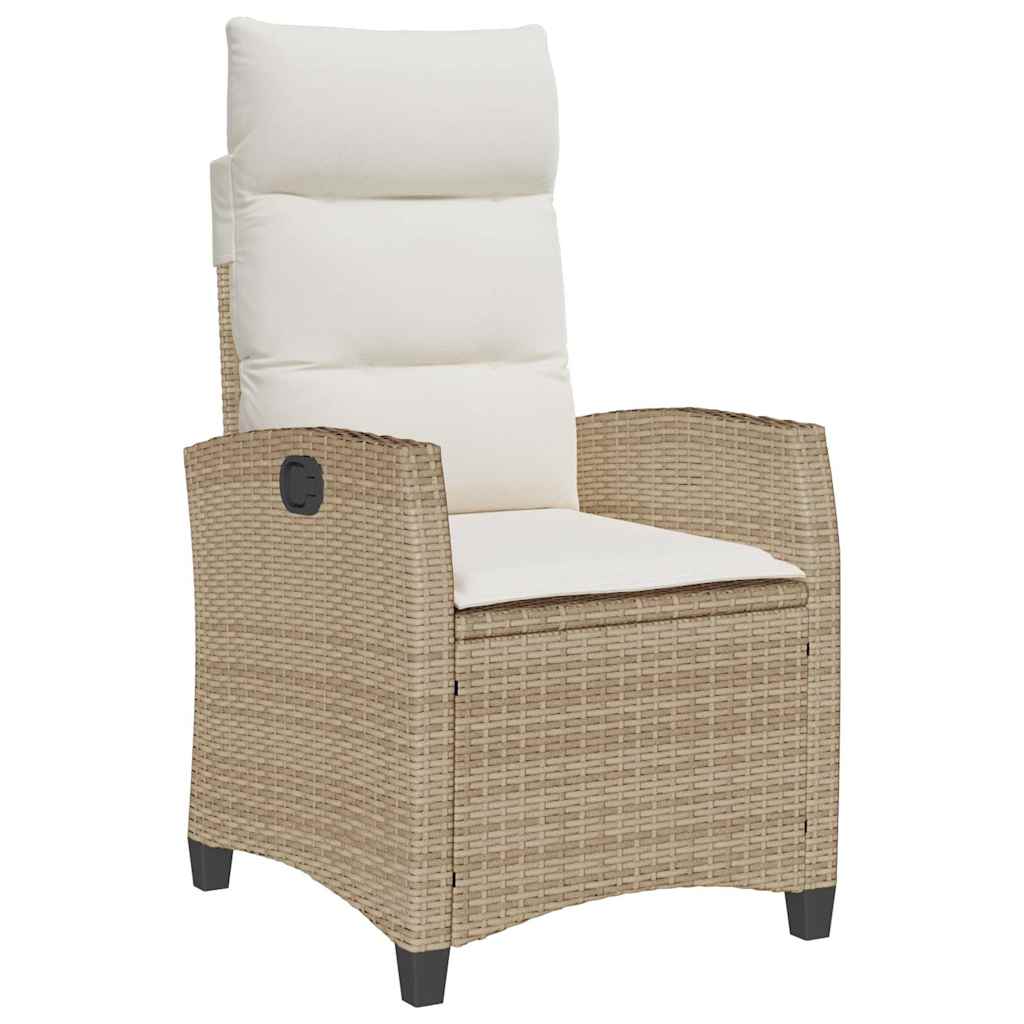 Verstelbare tuinstoel met bijzettafel poly rattan beige