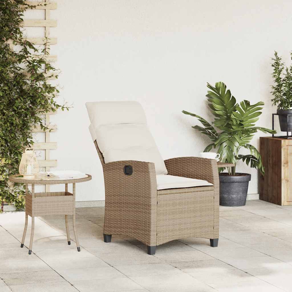 Verstelbare tuinstoel met bijzettafel poly rattan beige