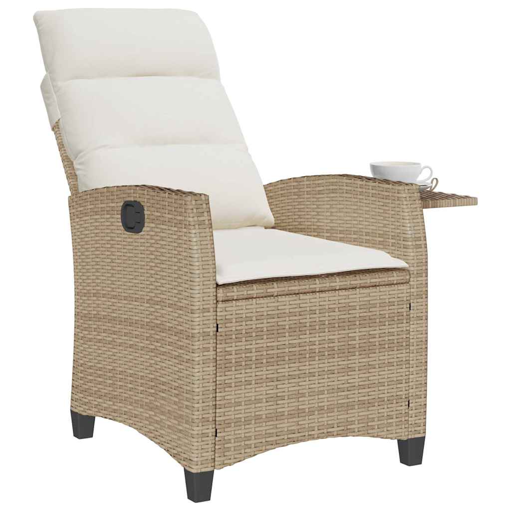 Verstelbare tuinstoel met bijzettafel poly rattan beige