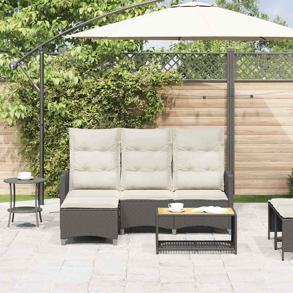 Verstelbare tuinbank met kussens L-vormig poly rattan zwart