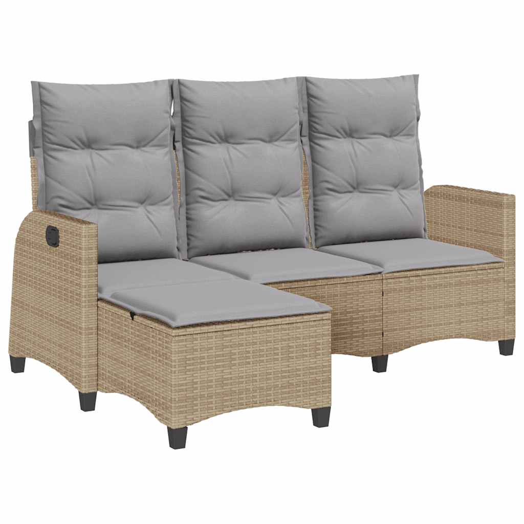 Verstelbare tuinbank met kussens L-vormig beige poly rattan