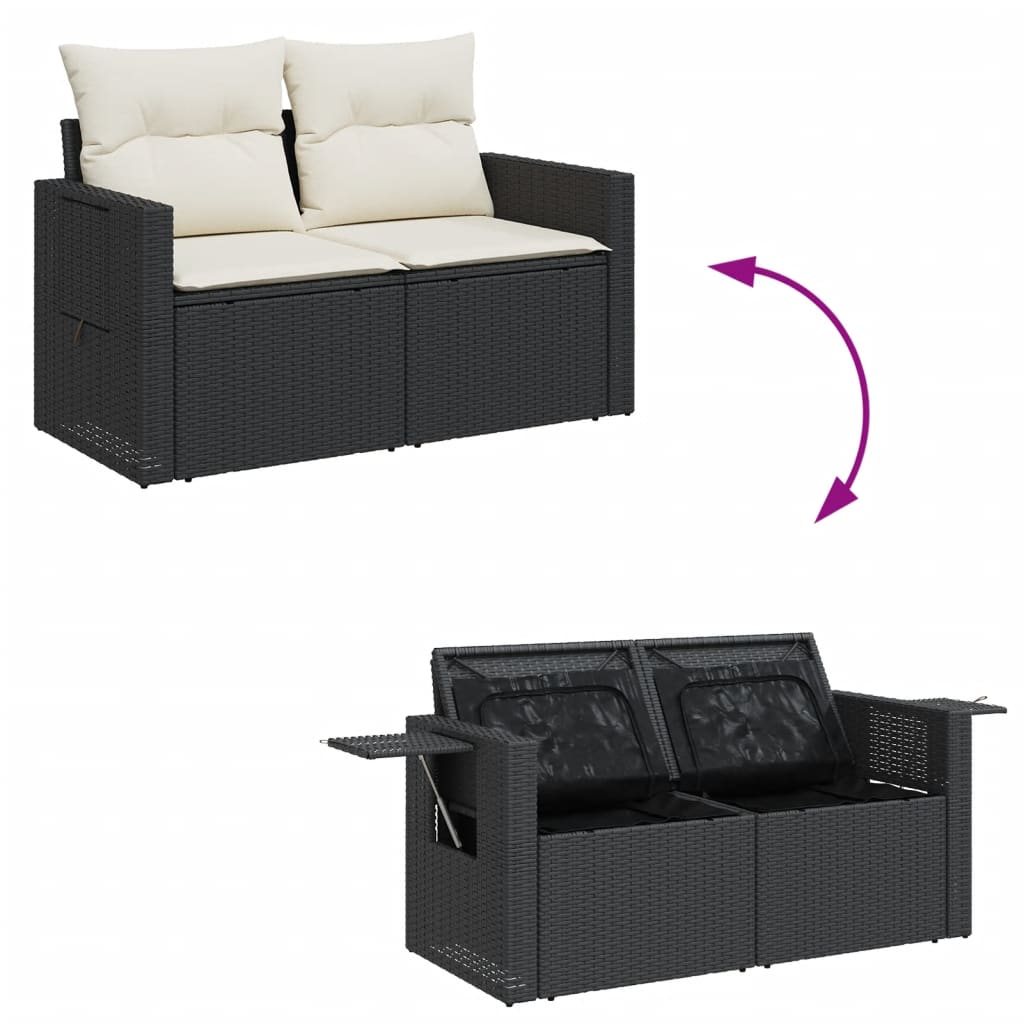 10-delige Loungeset met kussens poly rattan zwart