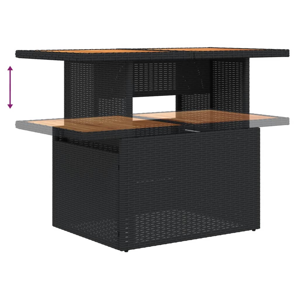 10-delige Loungeset met kussens poly rattan zwart