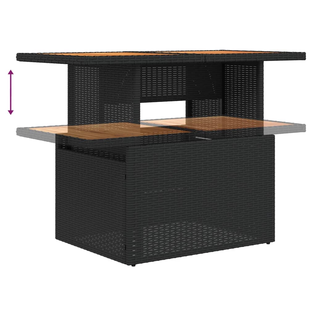 10-delige Loungeset met kussens poly rattan zwart