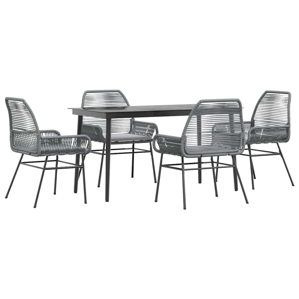 5-delige Tuinset met kussens poly rattan glas grijs