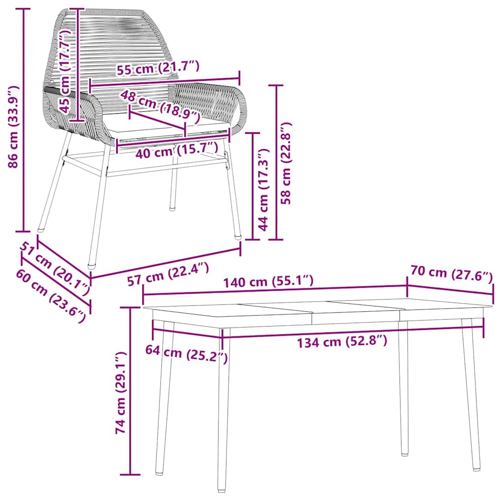 5-delige Tuinset met kussens poly rattan glas grijs