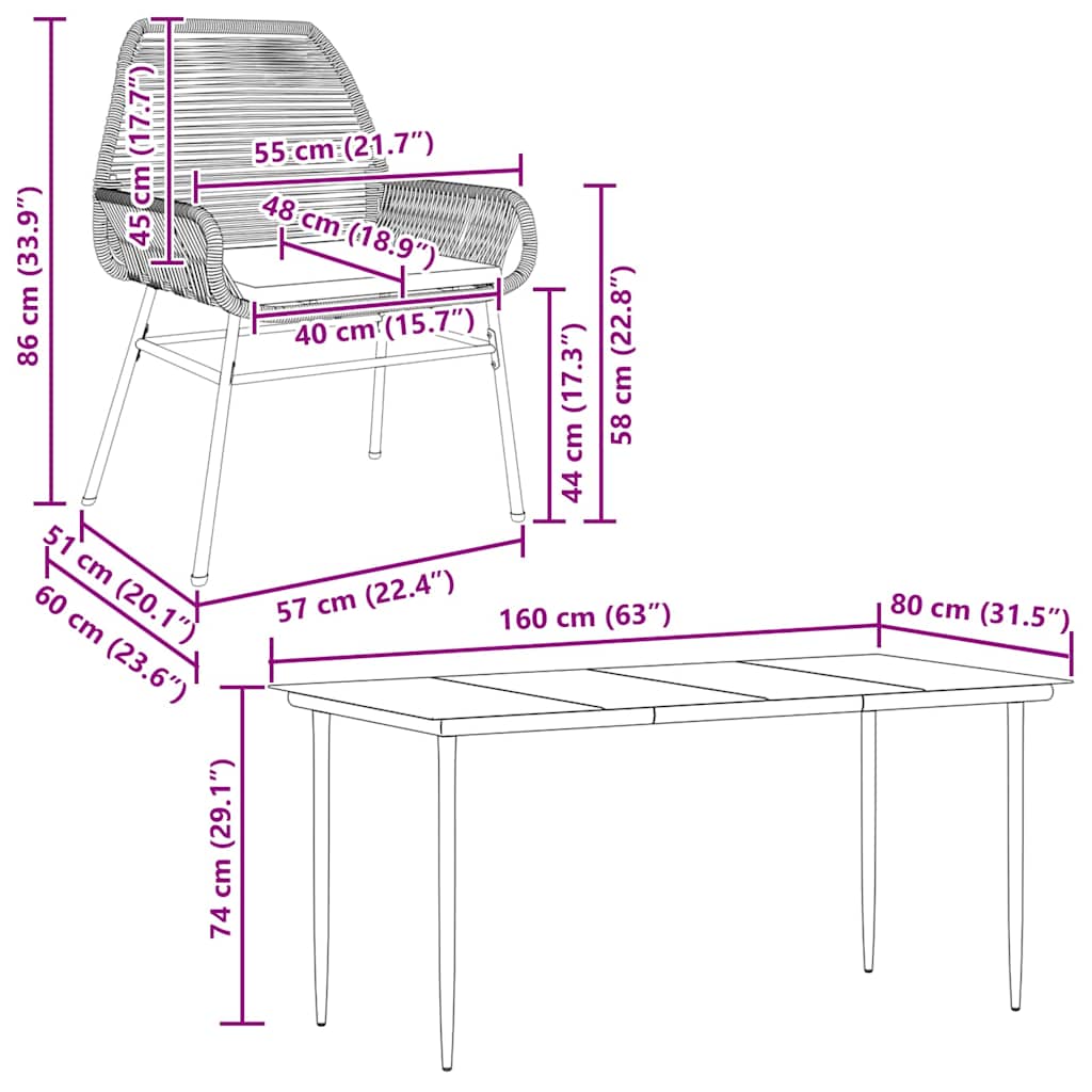 5-delige Tuinset met kussens poly rattan glas grijs