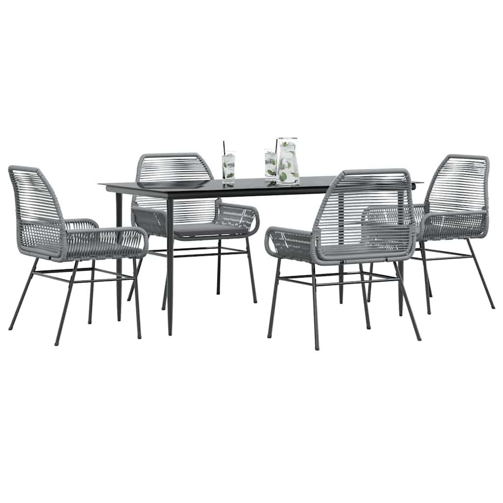 5-delige Tuinset met kussens poly rattan glas grijs