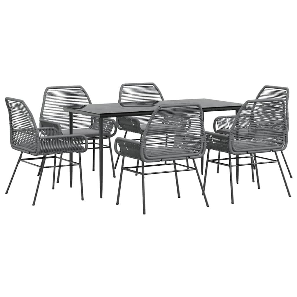 7-delige Tuinset met kussens poly rattan glas grijs
