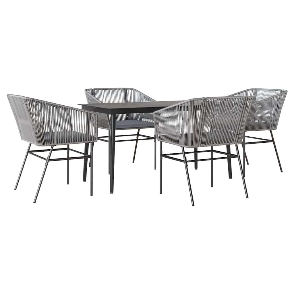 5-delige Tuinset met kussens poly rattan glas grijs