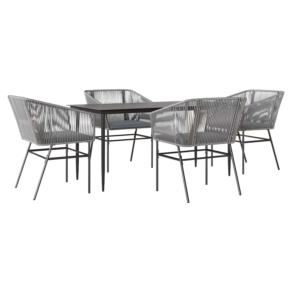 5-delige Tuinset met kussens poly rattan glas grijs