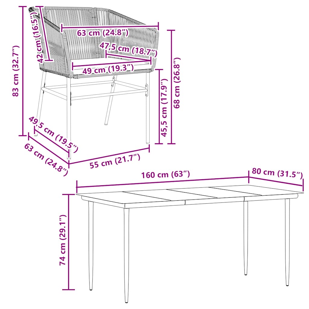 5-delige Tuinset met kussens poly rattan glas grijs