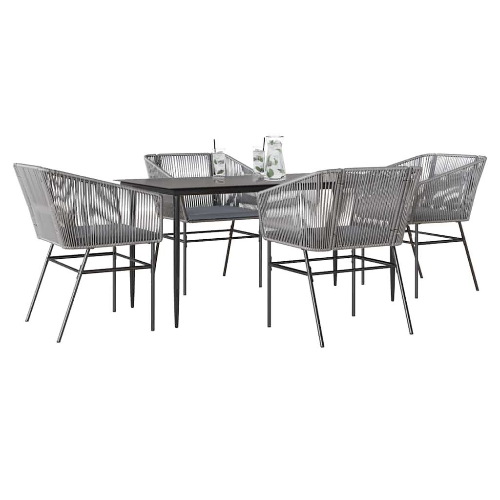 5-delige Tuinset met kussens poly rattan glas grijs