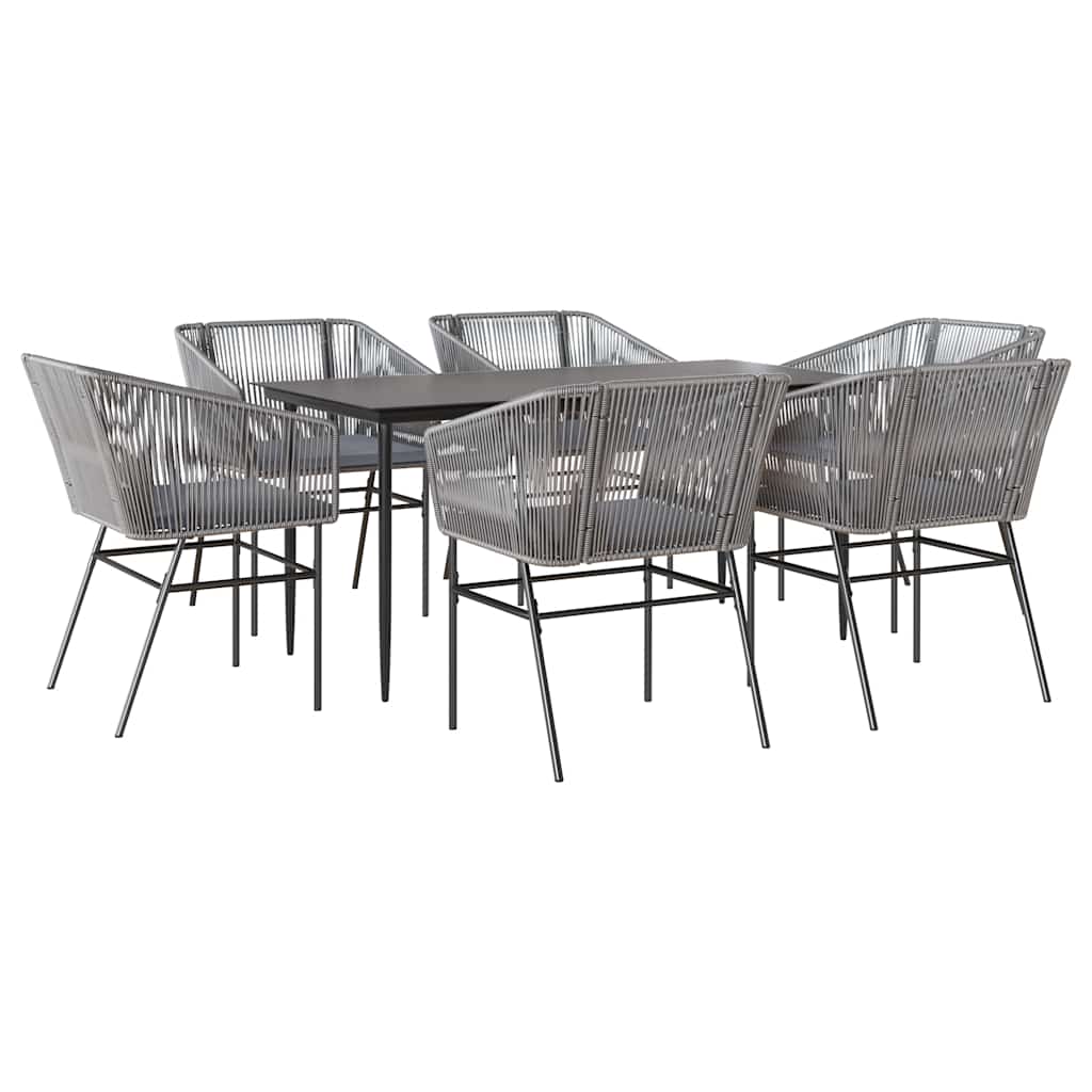 7-delige Tuinset met kussens poly rattan glas grijs