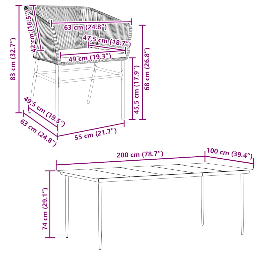 7-delige Tuinset met kussens poly rattan glas grijs