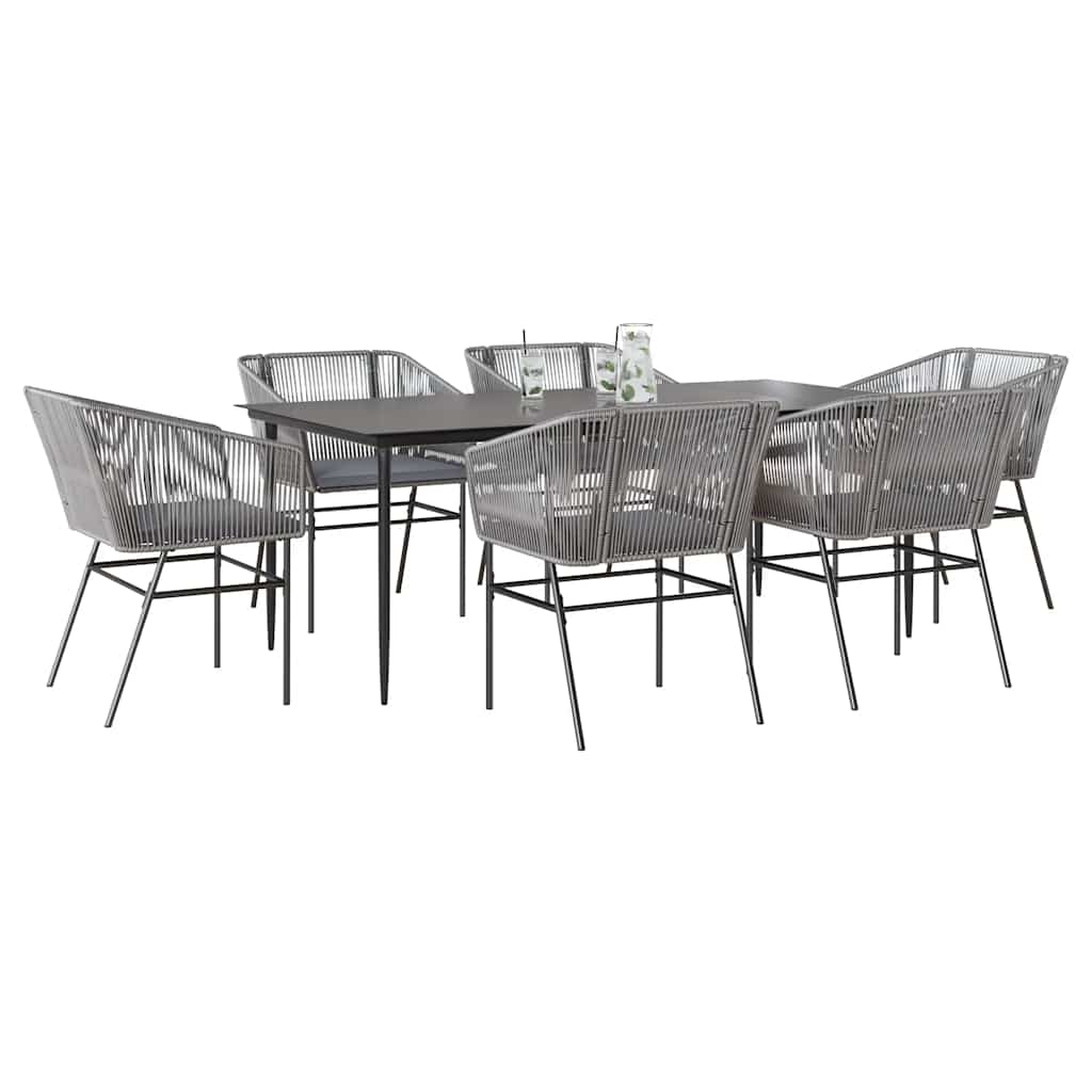 7-delige Tuinset met kussens poly rattan glas grijs