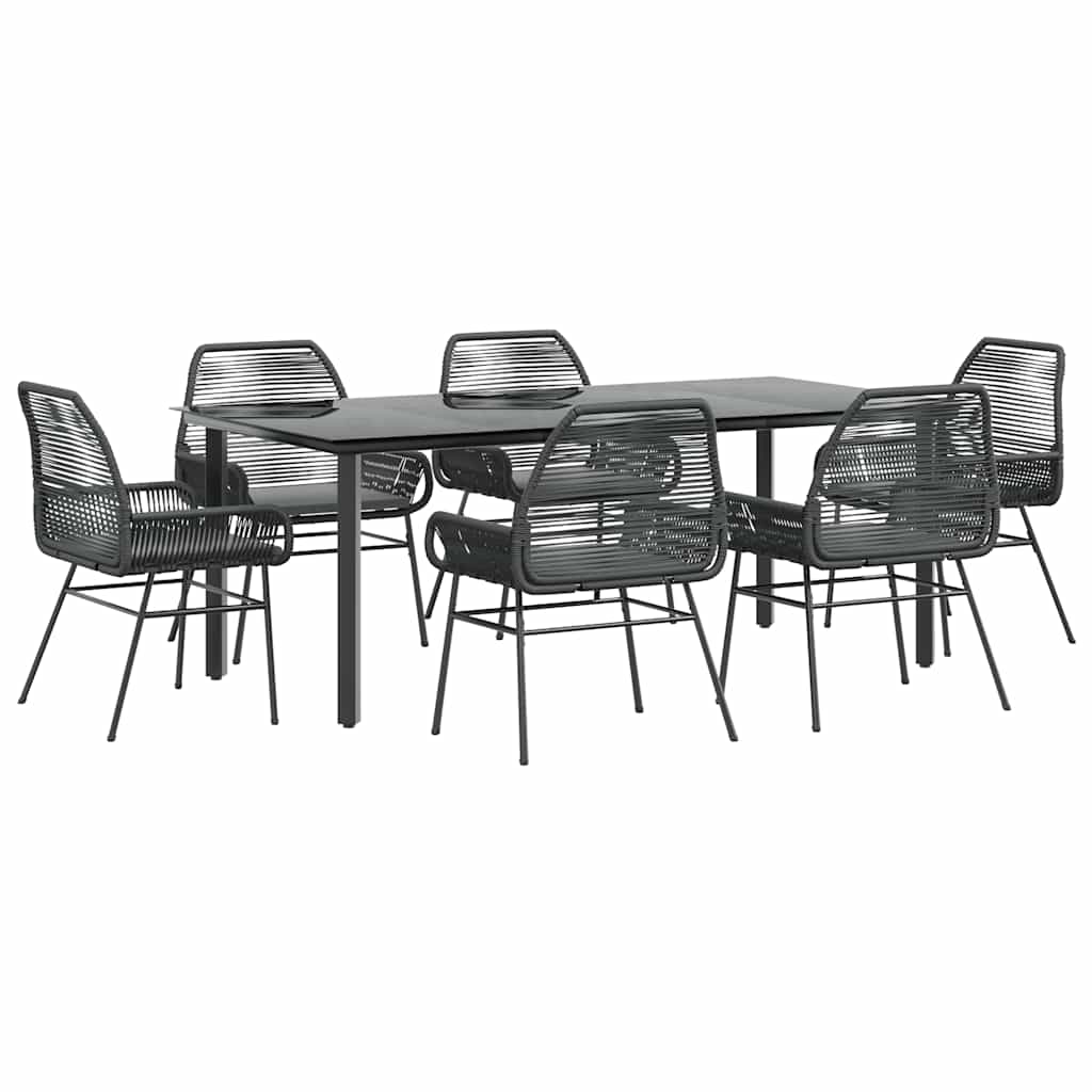 7-delige Tuinset met kussens poly rattan glas zwart