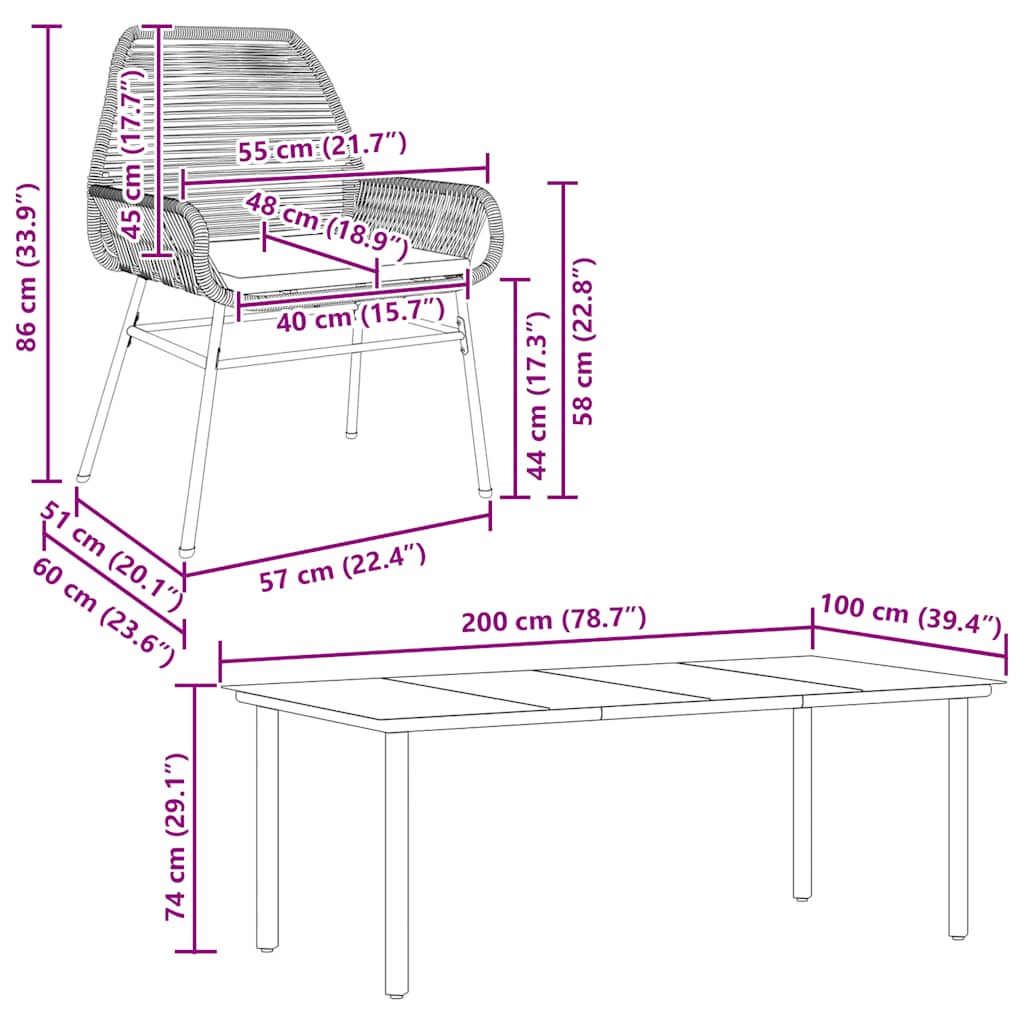 7-delige Tuinset met kussens poly rattan glas zwart