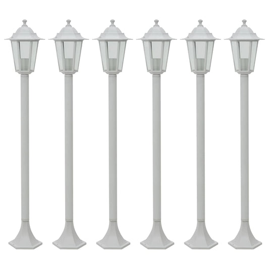 Paalverlichting voor tuin E27 110 cm aluminium wit 6 st
