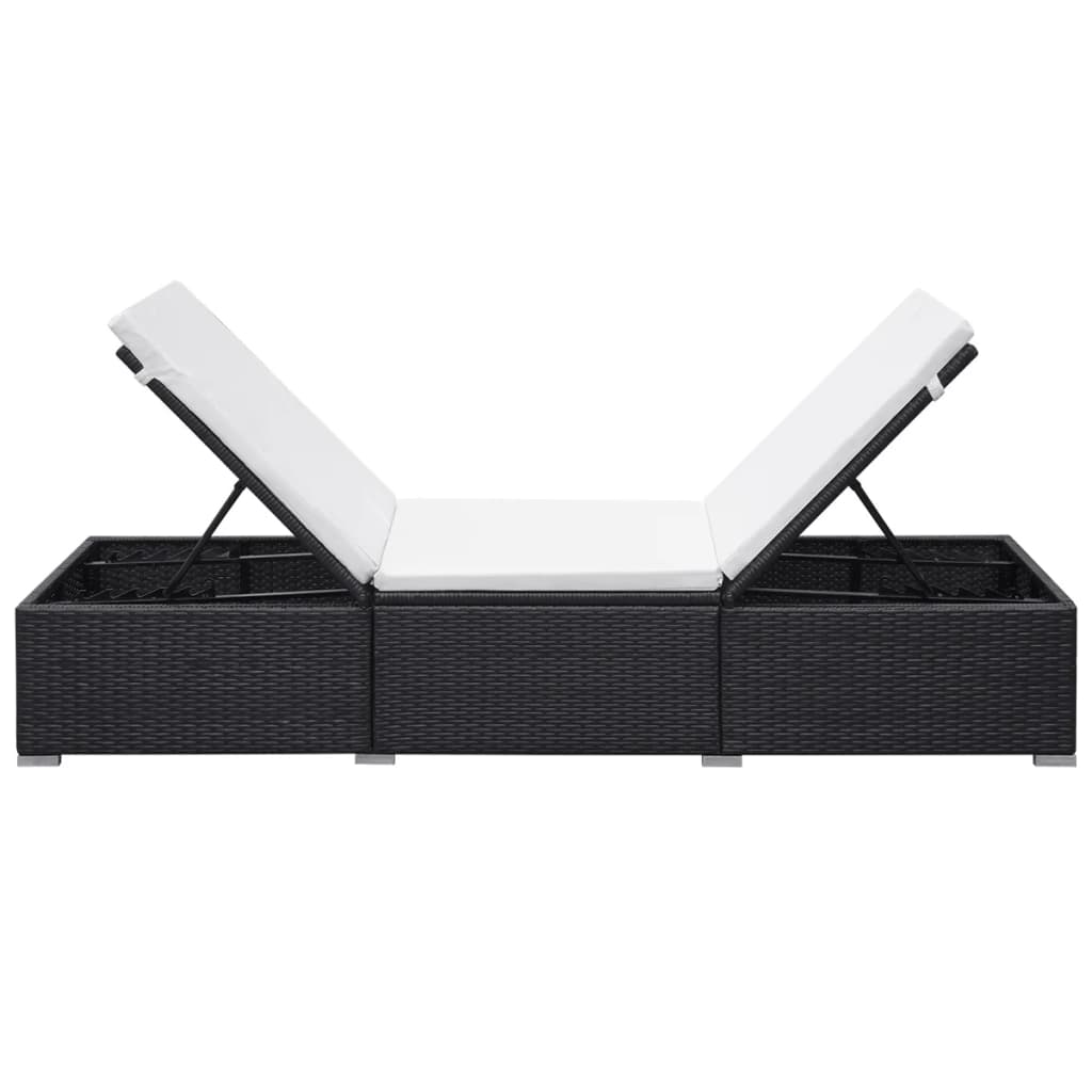 Ligbed met kussen poly rattan zwart