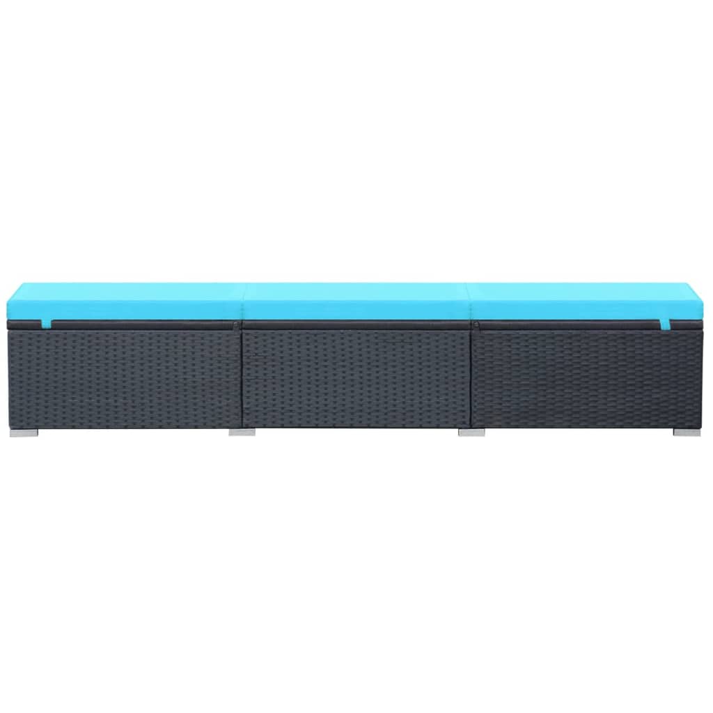 Ligbed met kussen poly rattan zwart