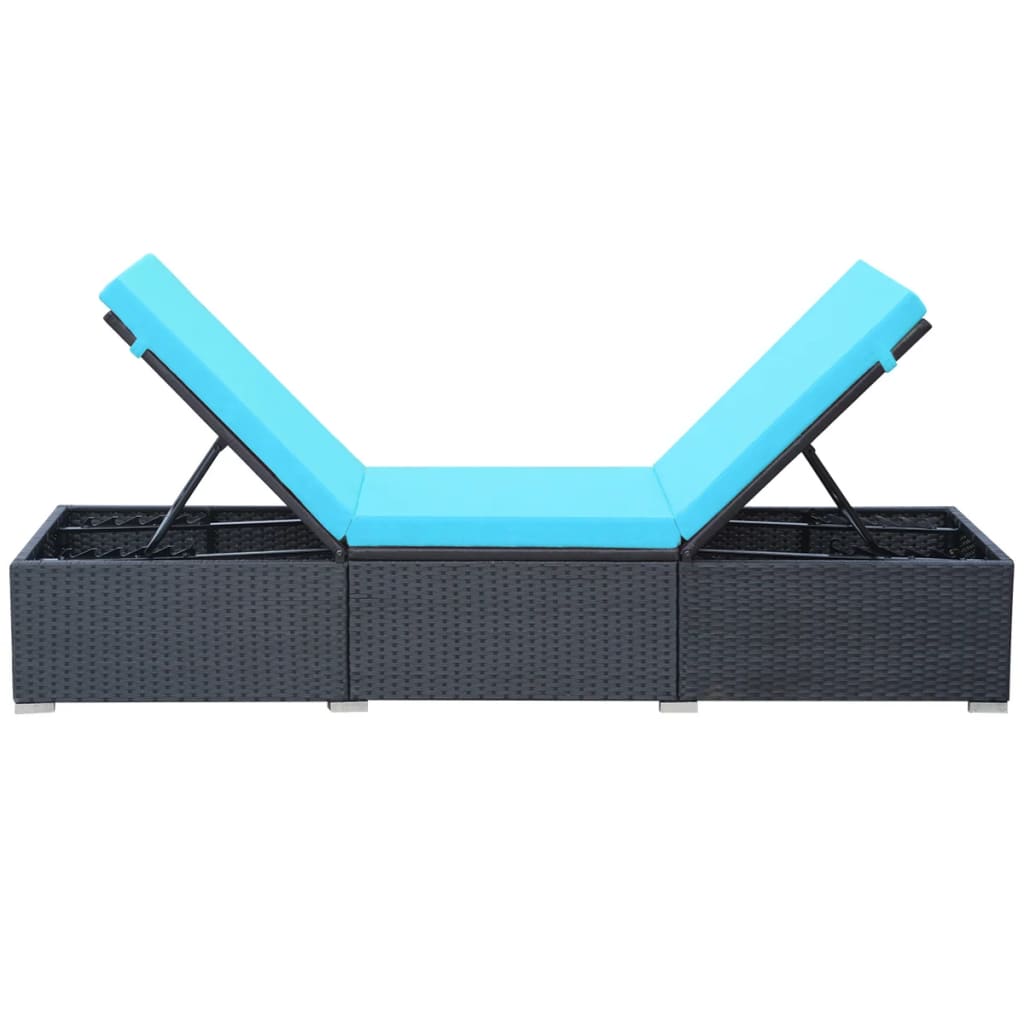 Ligbed met kussen poly rattan zwart