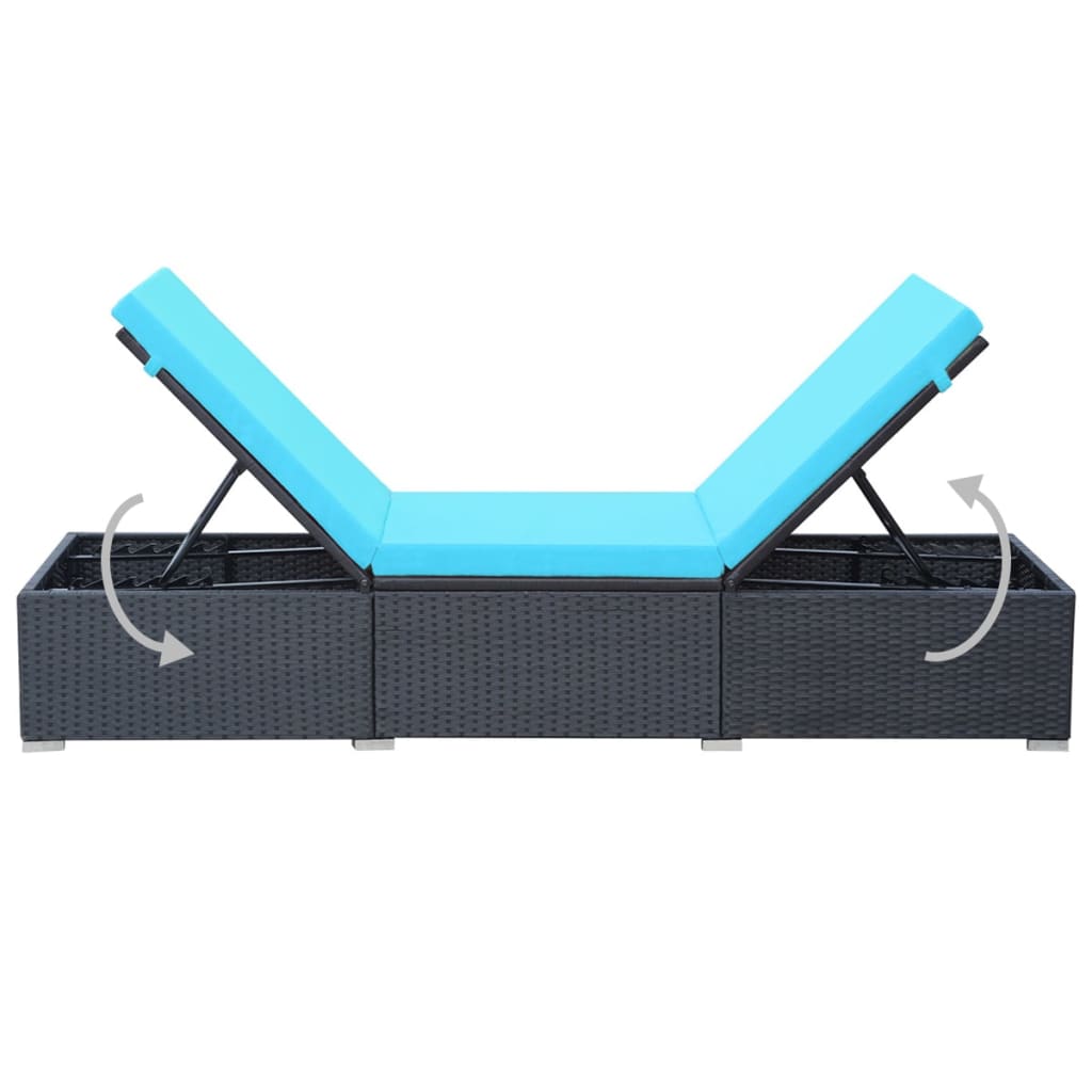 Ligbed met kussen poly rattan zwart