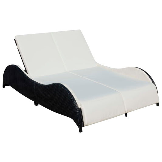 Ligbed tweepersoons met kussen poly rattan zwart