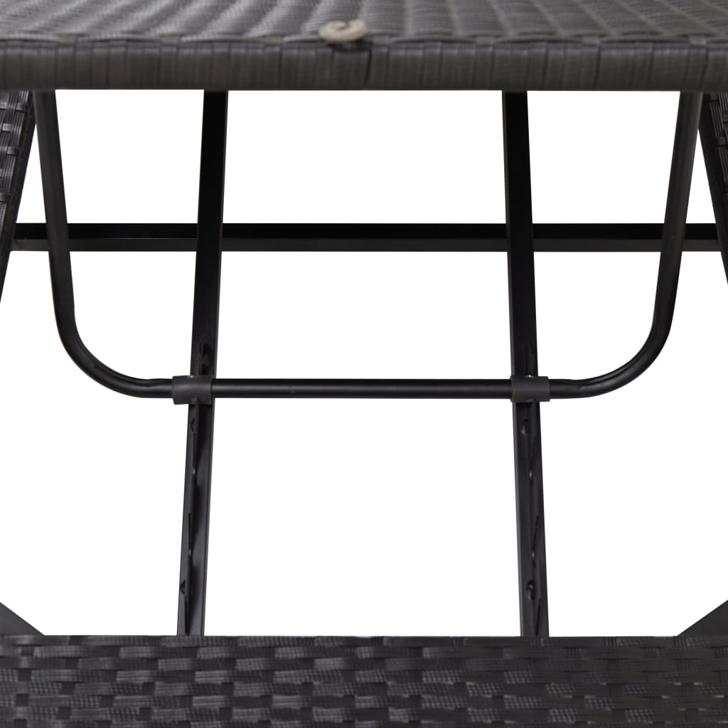 Ligbed met kussen poly rattan zwart