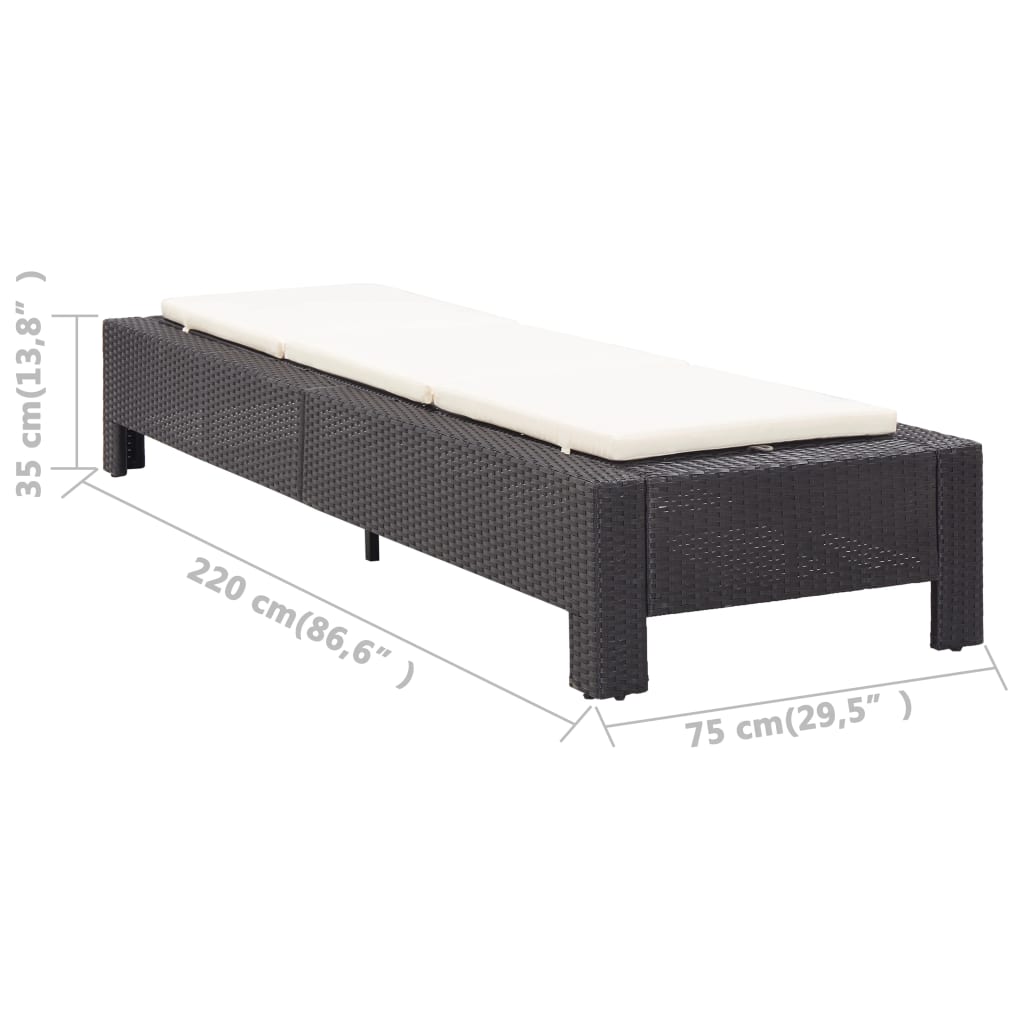 Ligbed met kussen poly rattan zwart