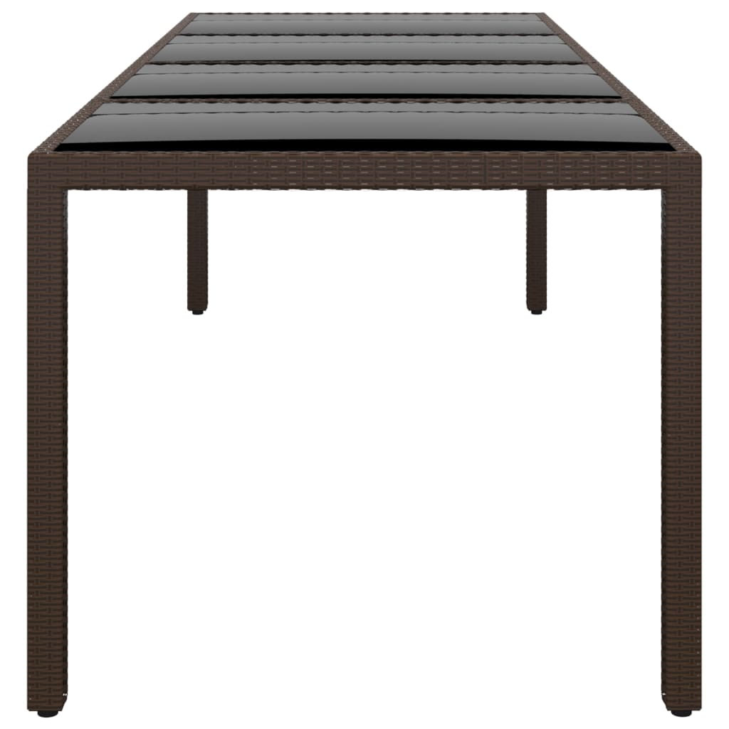 Tuintafel met glazen blad poly rattan bruin