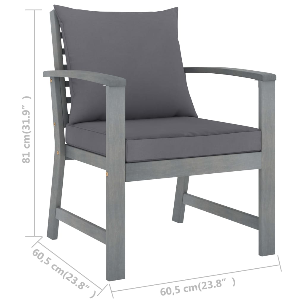 Tuinstoelen 2 st met donkergrijze kussens massief acaciahout
