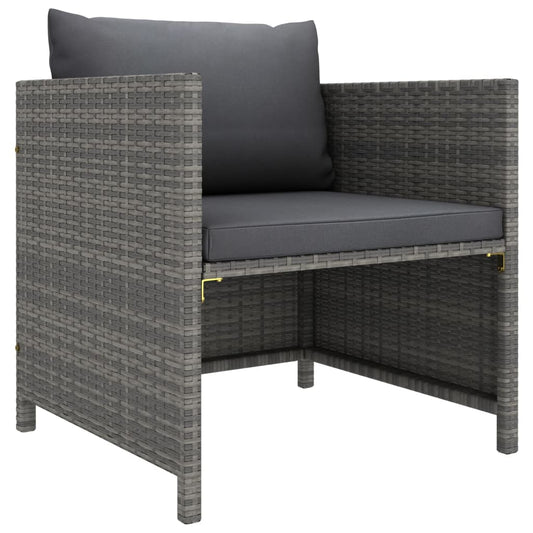 Tuinstoel met kussens poly rattan grijs