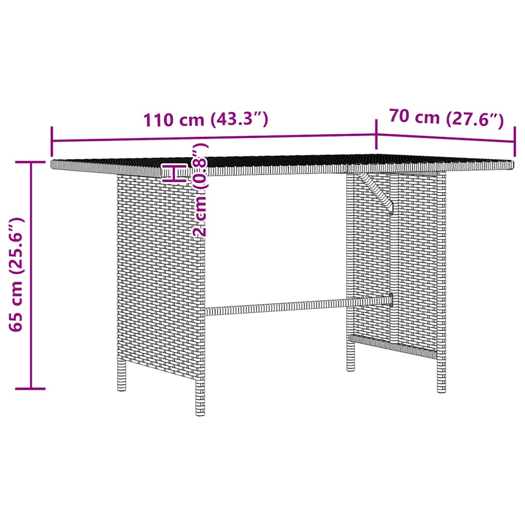 Tuintafel 110x70x65 cm poly rattan grijs