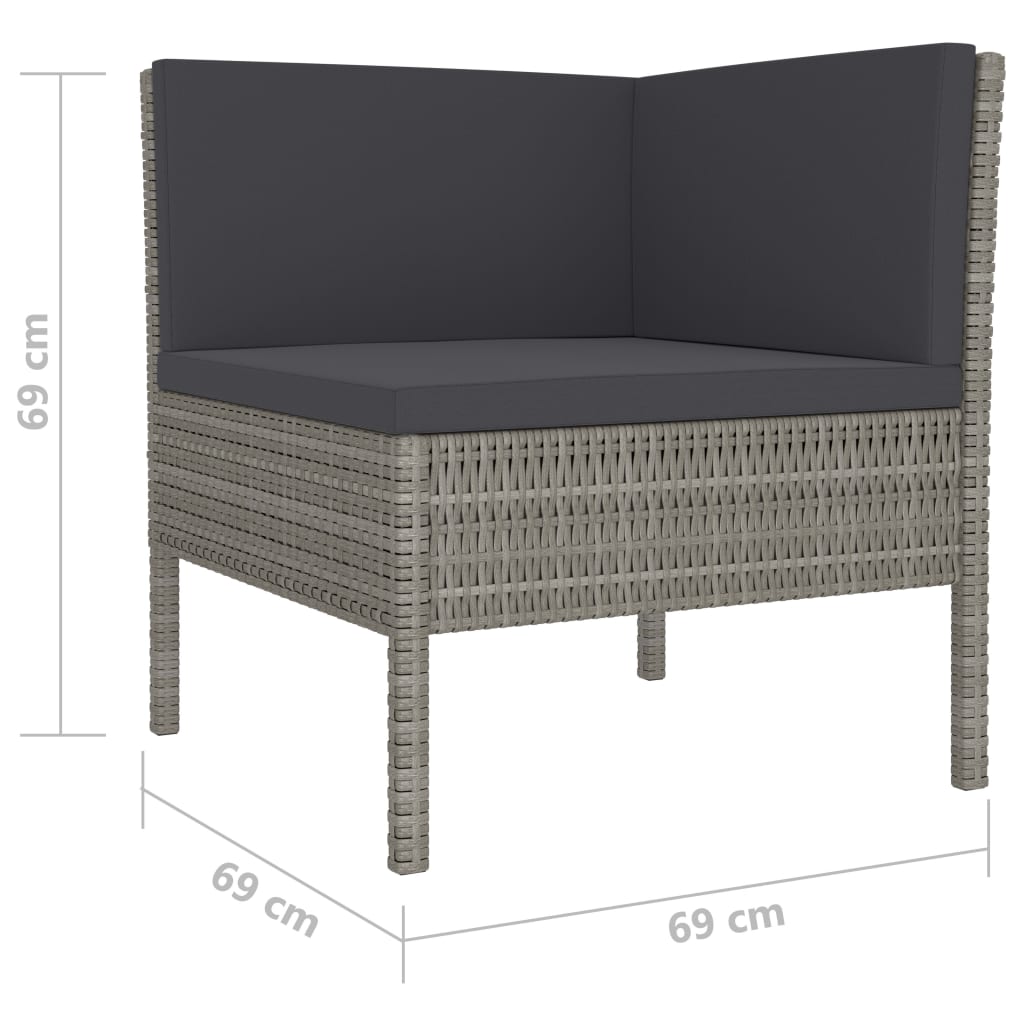10-delige Loungeset met kussens poly rattan grijs