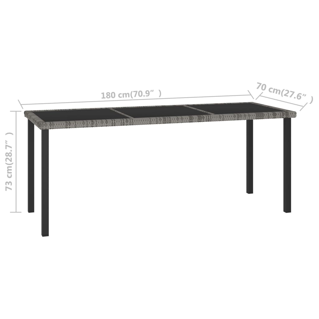 Tuintafel 180x70x73 cm poly rattan grijs