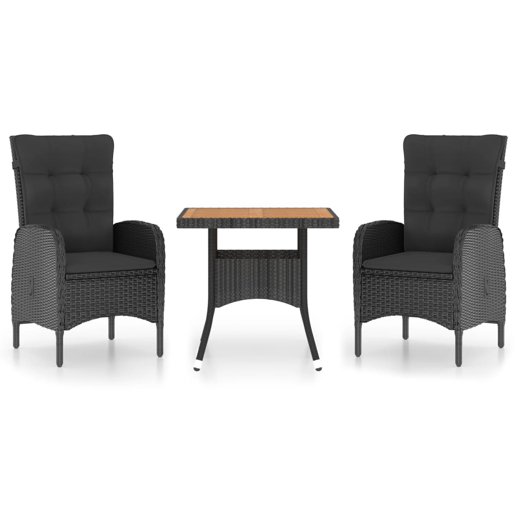3-delige Tuinset poly rattan en acaciahout zwart