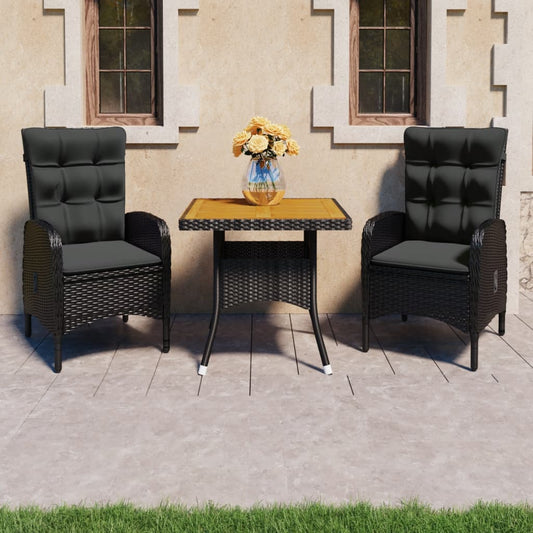 3-delige Tuinset poly rattan en acaciahout zwart