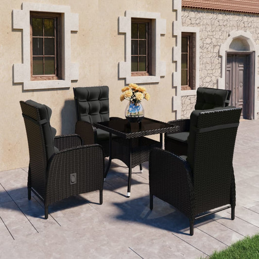 5-delige Tuinset poly rattan en glas zwart
