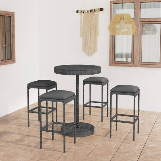 5-delige Tuinbarset met kussens poly rattan grijs