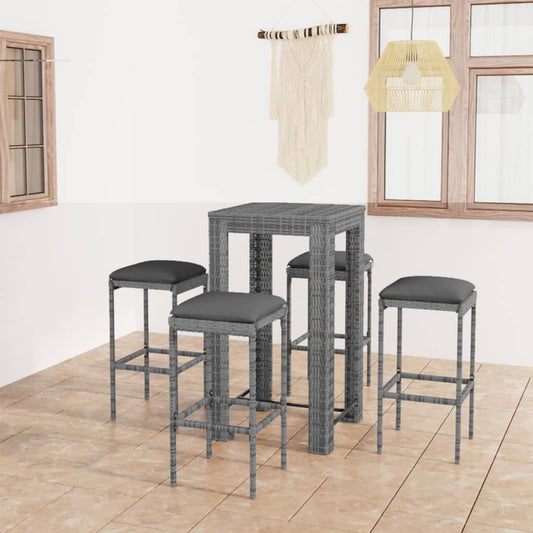 5-delige Tuinbarset met kussens poly rattan grijs