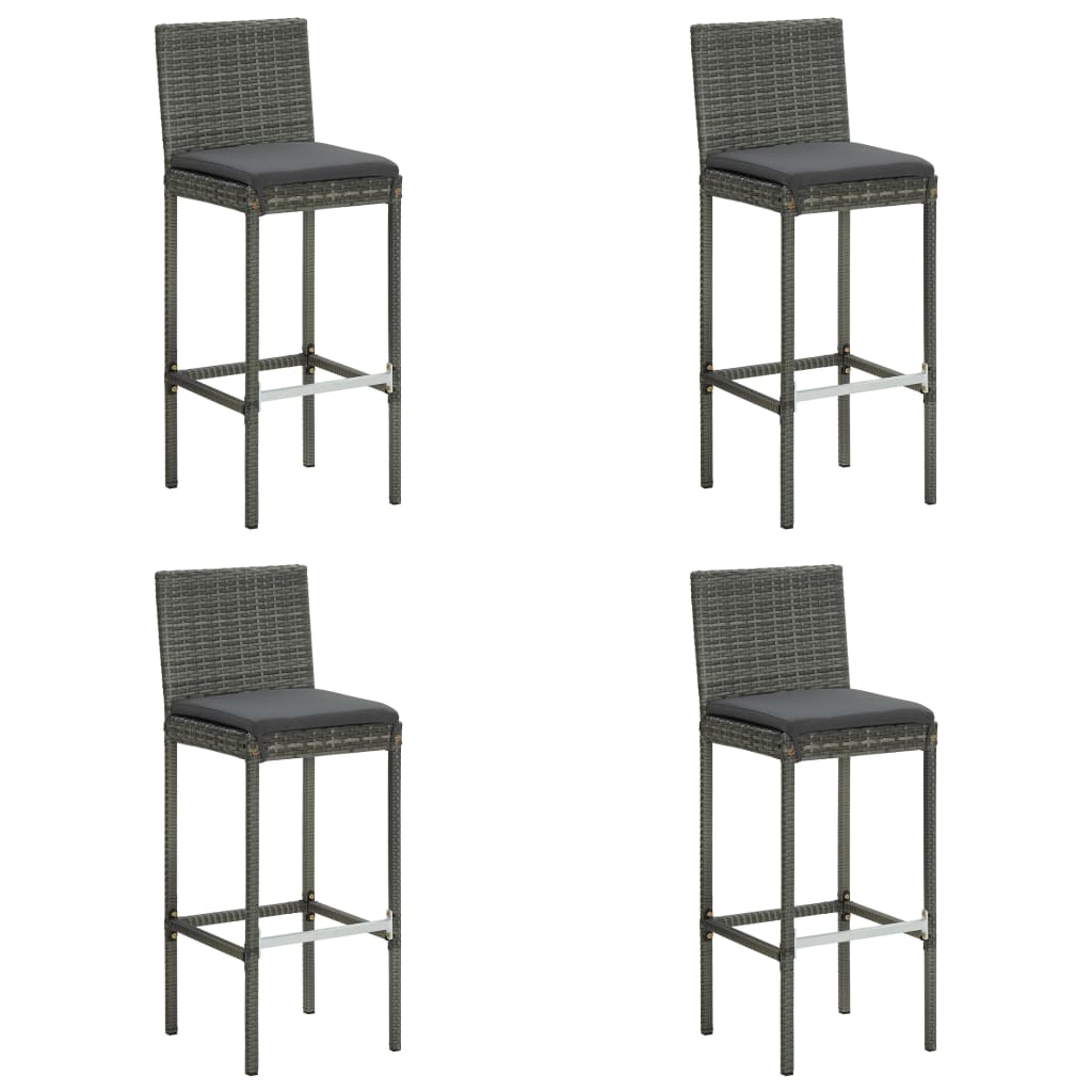 5-delige Tuinbarset met kussens poly rattan grijs