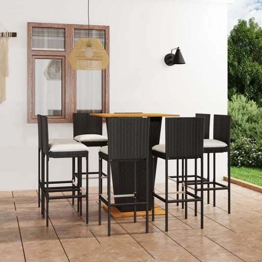 9-delige Tuinbarset met kussens poly rattan zwart