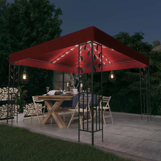 Prieel met LED-lichtslinger 3x3 m wijnrood