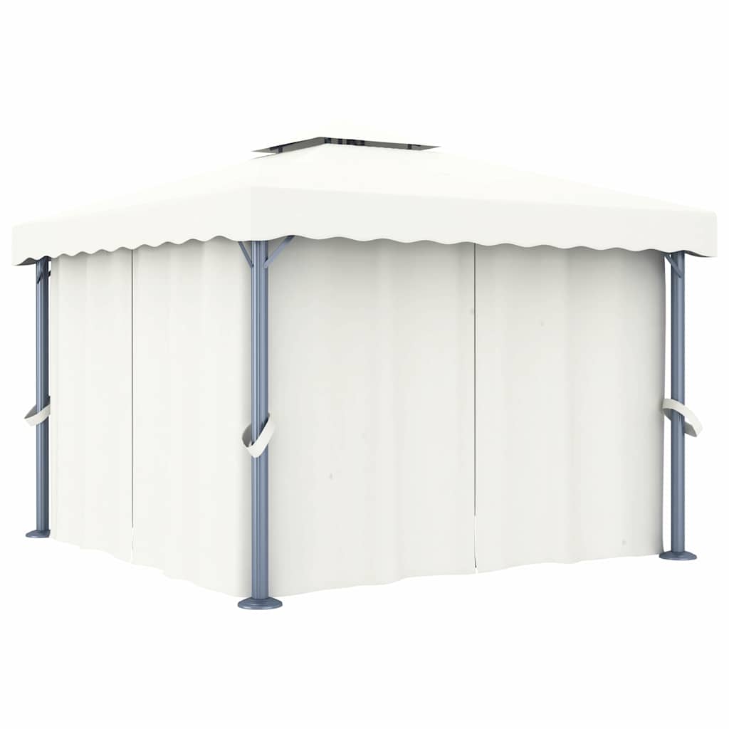 Prieel met gordijn en LED-lichtslinger 3x3 m crèmewit